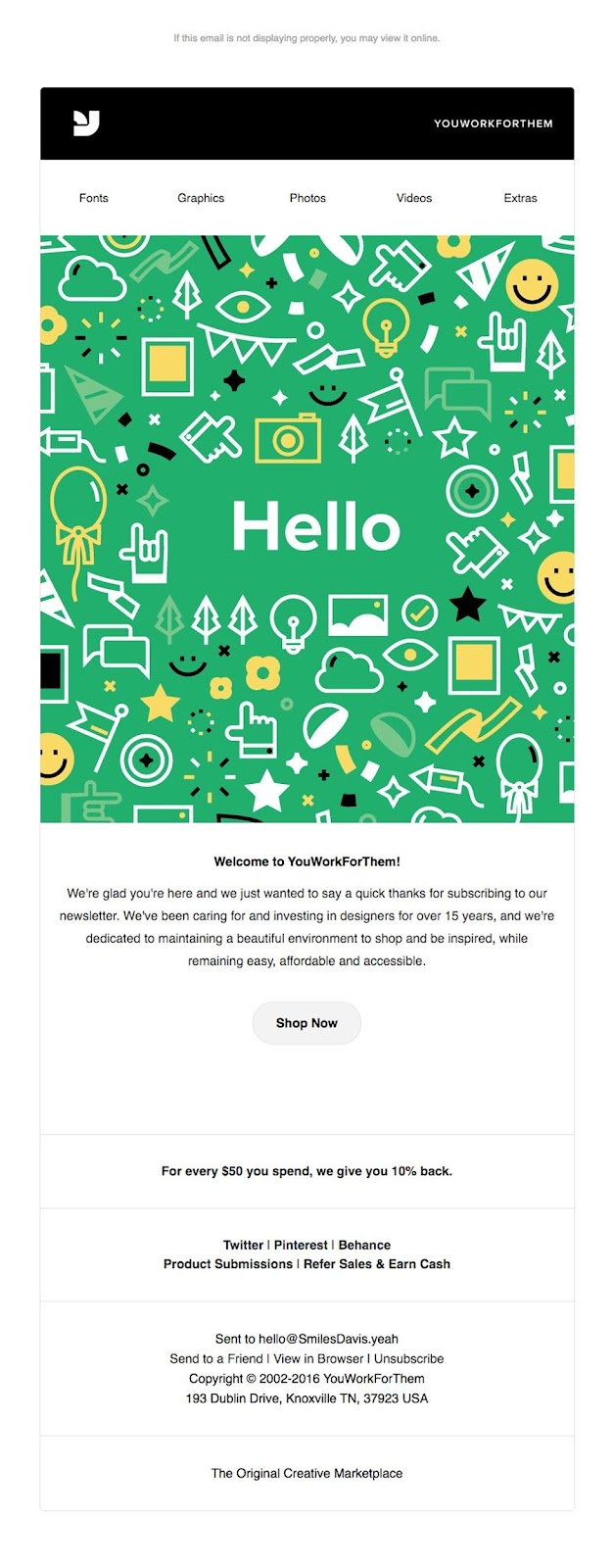 Exemplo de e-mail YouWorkForThem