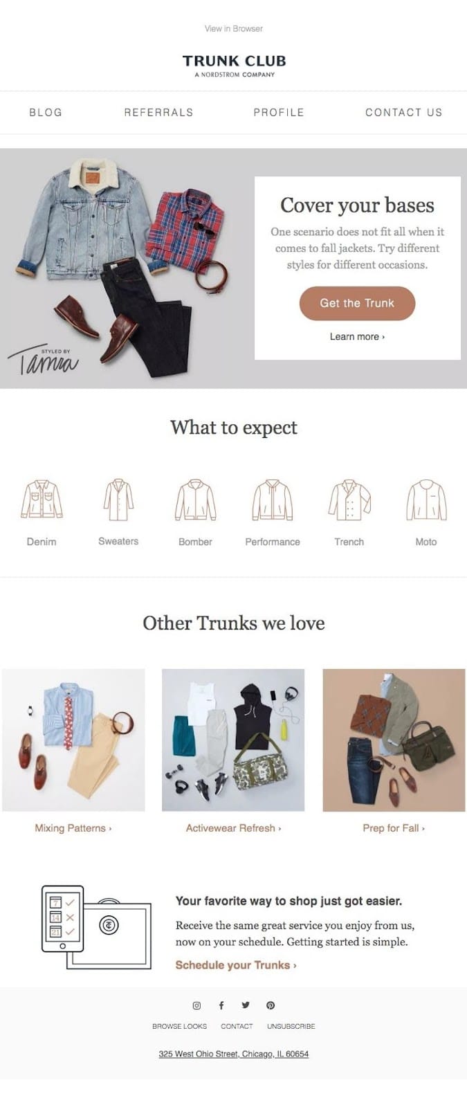Exemplo de e-mail do Trunk Club