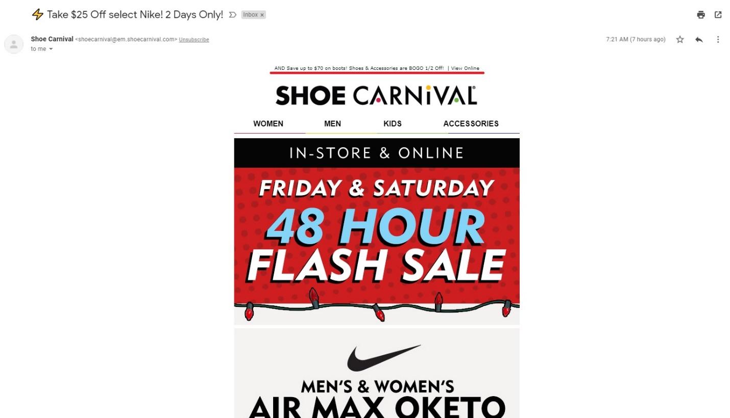 Exemplo de e-mail do Shoe Carnival