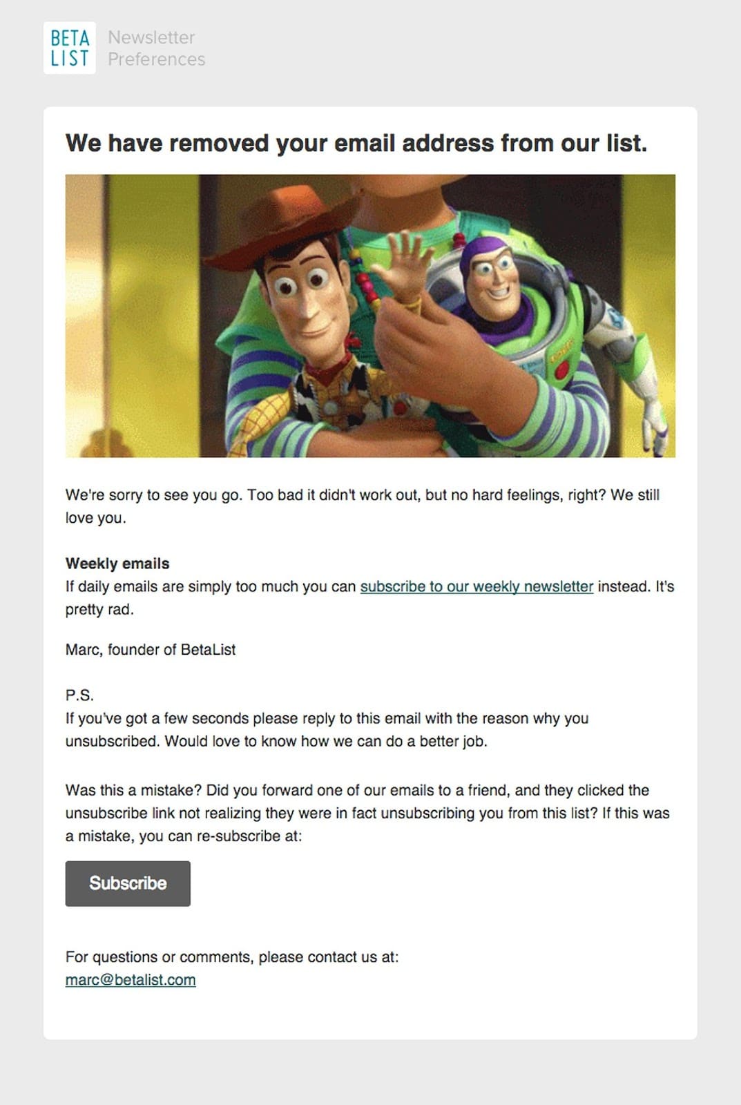 E-Mail-Beispiel für eine Beta-Liste