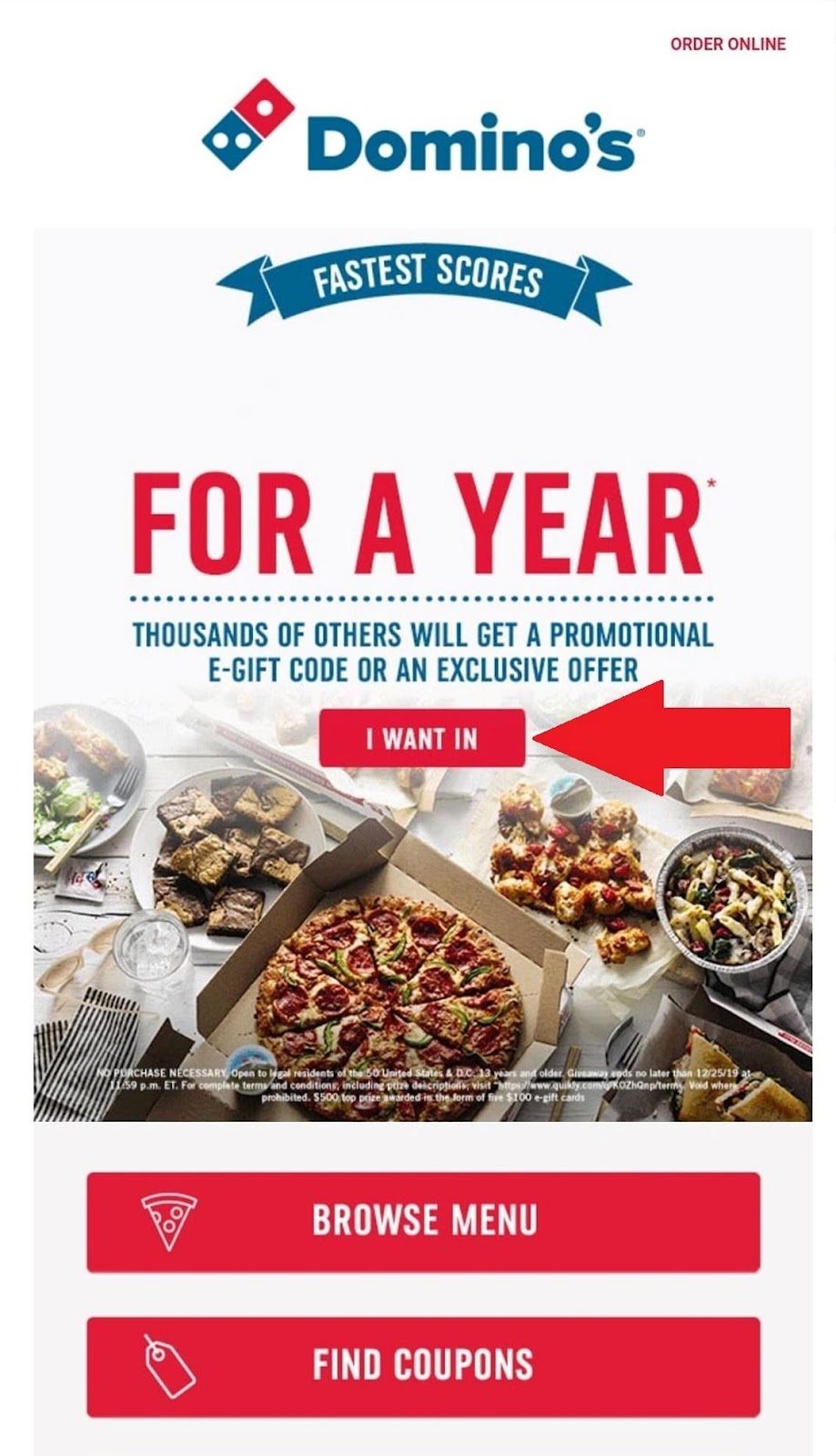 Exemplo de CTA do Domino