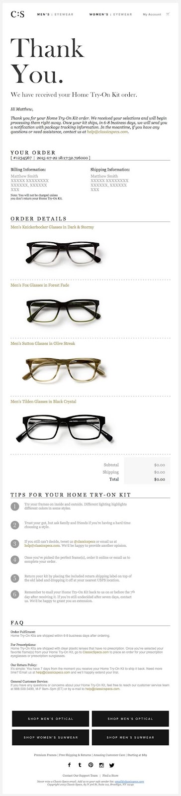 Exemplo de e-mail de agradecimento de especificações clássicas