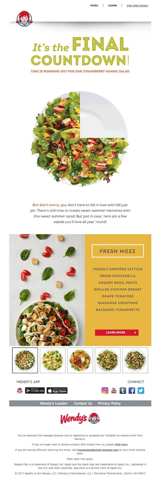 Exemplo de e-mail marketing de Wendy