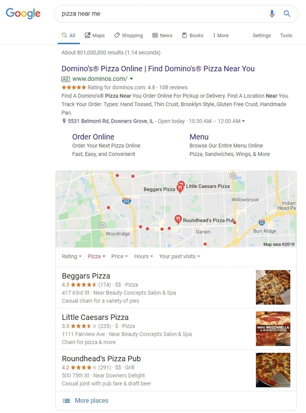 Exemplo de pesquisa do Google