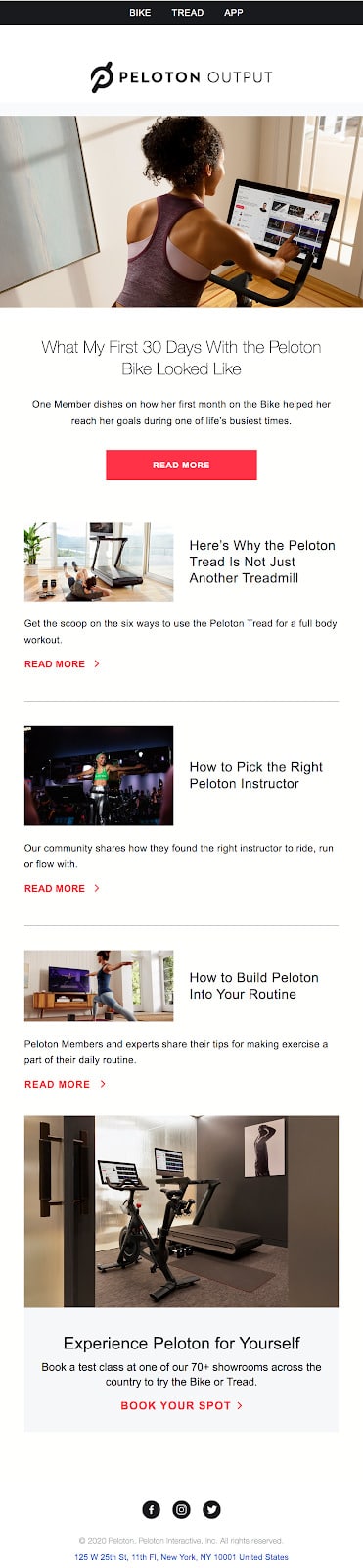 Peloton como meus primeiros 30 dias parecem e-mail