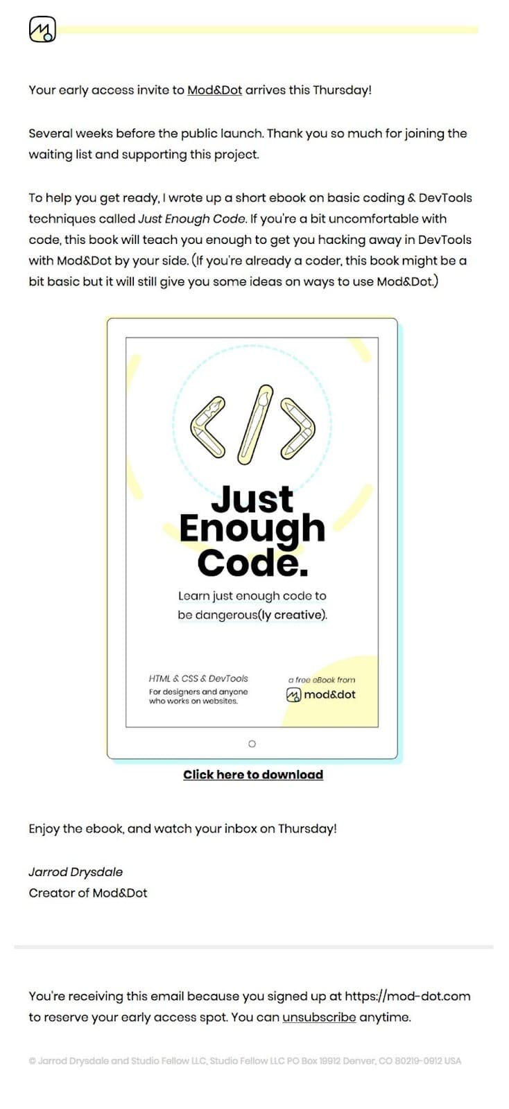 ตัวอย่างอีเมล Mod&Dot