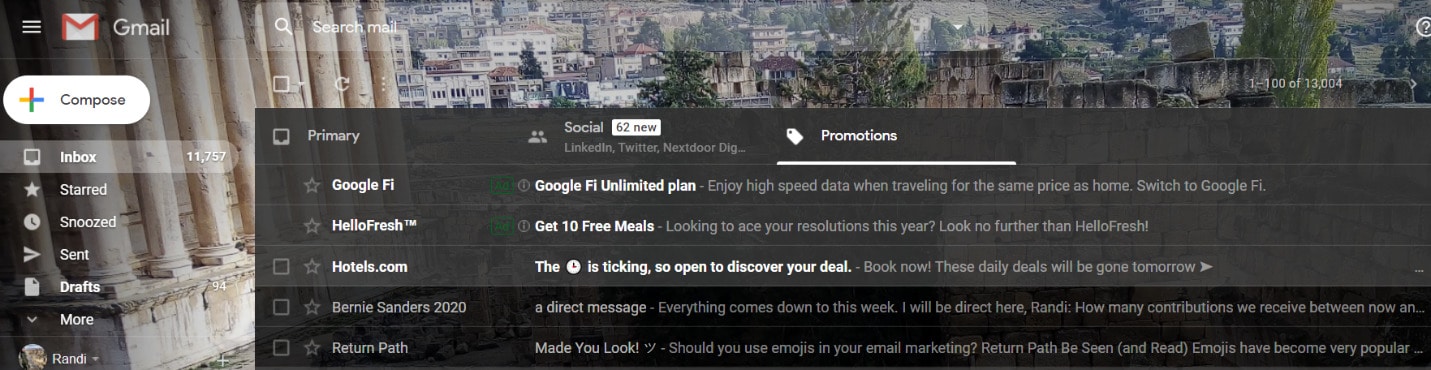 Mode sombre de Gmail
