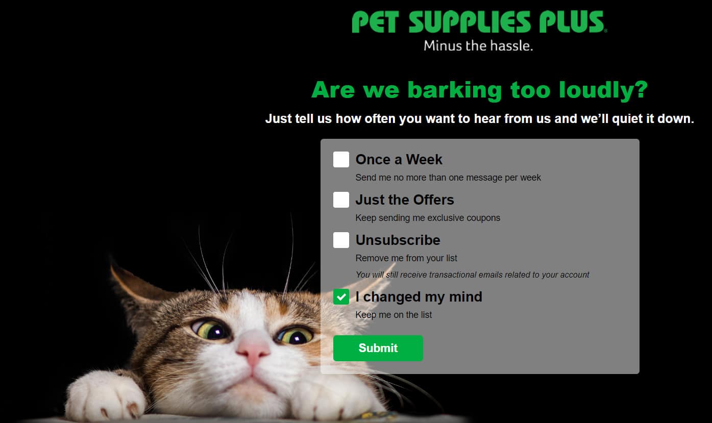 ตัวอย่างการตั้งค่าอีเมล Pet Supplies Plus