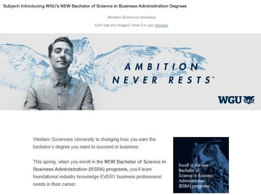 WGU 通过个性化主题行来介绍他们使用电子邮件自动化的新学位课程。