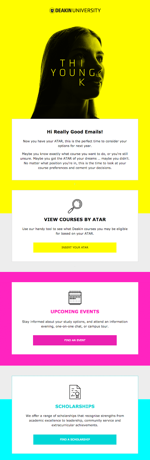 按照这个发送给未来学生的欢迎旅程电子邮件的例子。