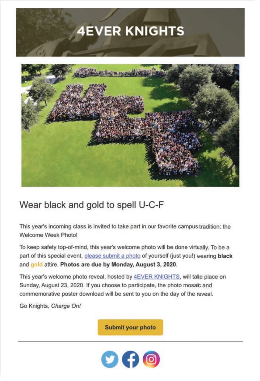 这是一个新的学生虚拟欢迎旅程电子邮件的示例。