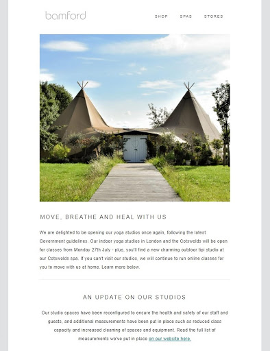 健身电子邮件 COVID-19 更新示例