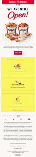 KFC 레스토랑 오픈 이메일 공지 예시