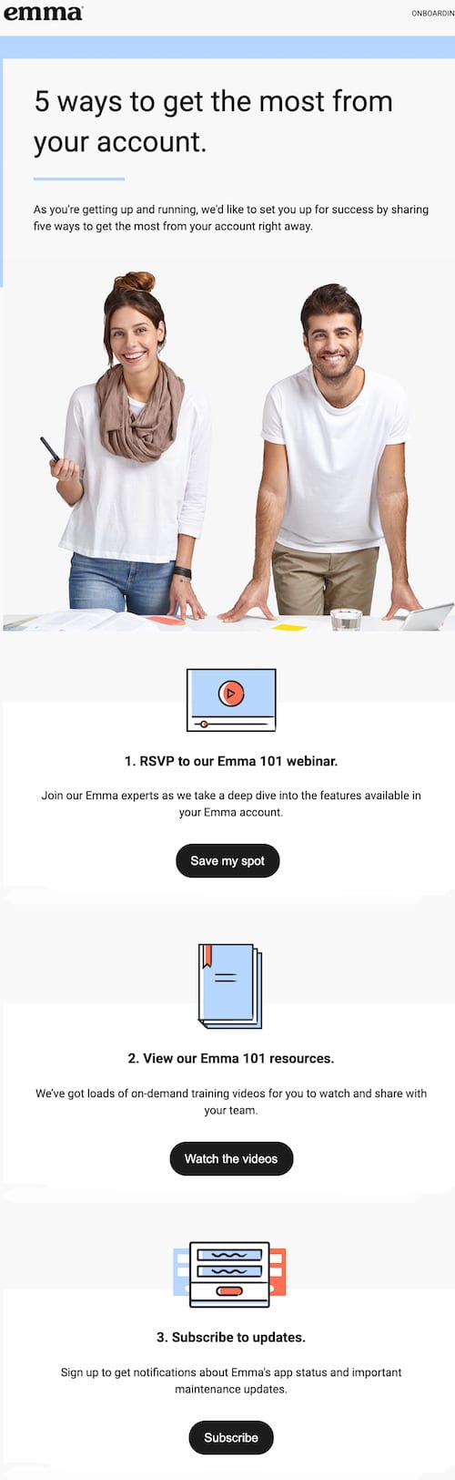 içerik tabanlı e-posta örneği: İşte Emma'nın içerik tabanlı otomatik e-postasına bir örnek.