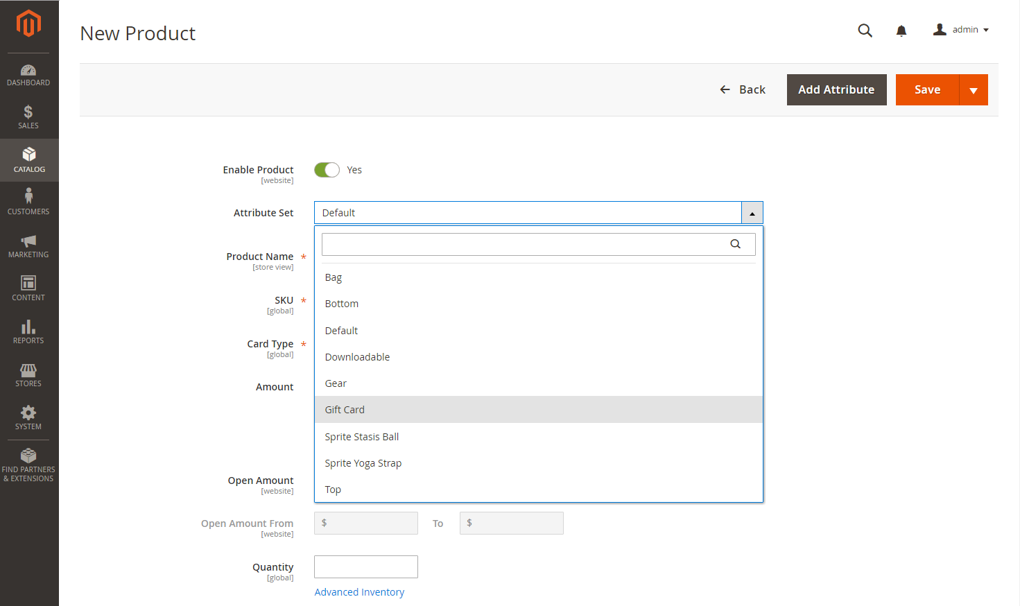 選択属性セット