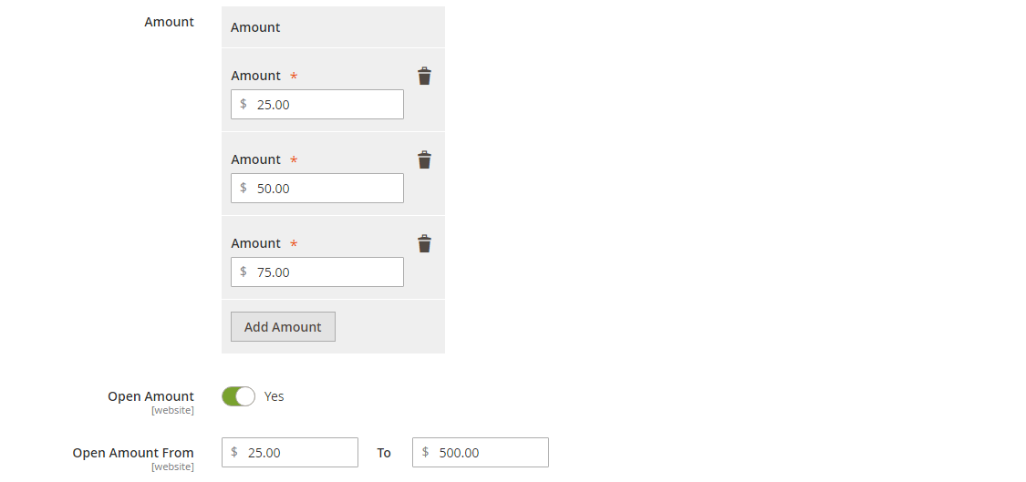 ギフトカードの金額
