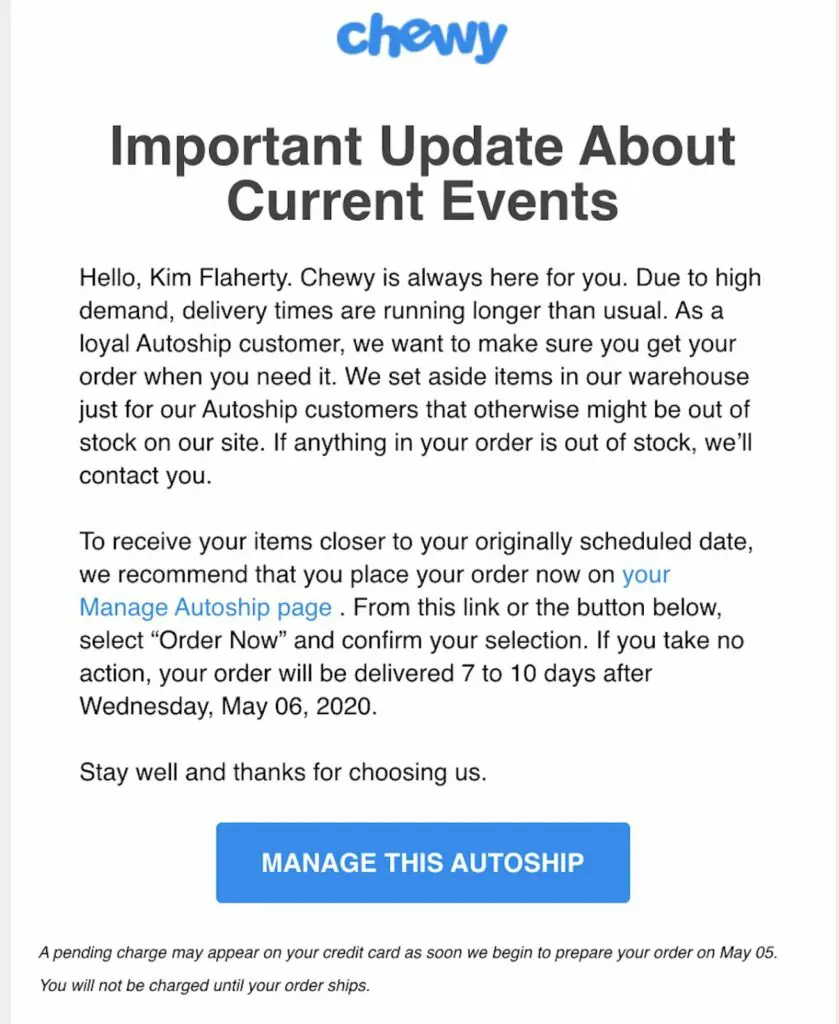 marketing prin e-mail țintit în vremuri de criză prin chewy