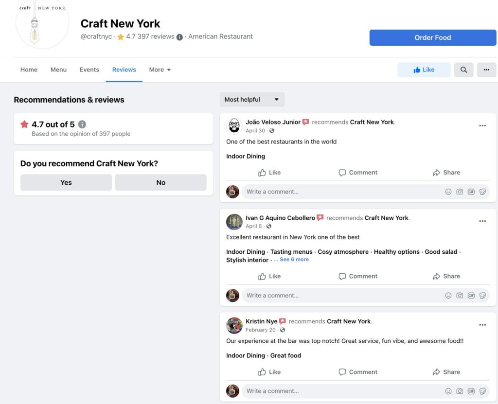 exemplu de recenzii ale clienților la craft new york