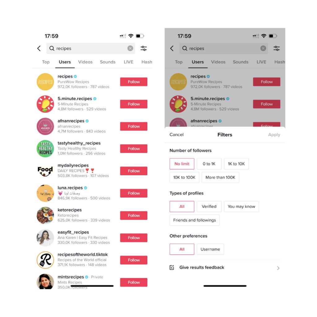 Wyszukiwanie i filtrowanie użytkowników TikTok