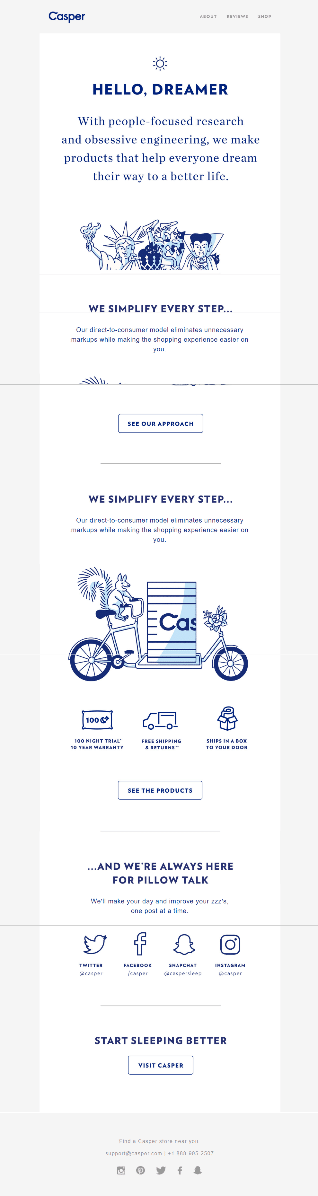 Exemplos de e-mail acionado: E-mail de boas-vindas do Casper