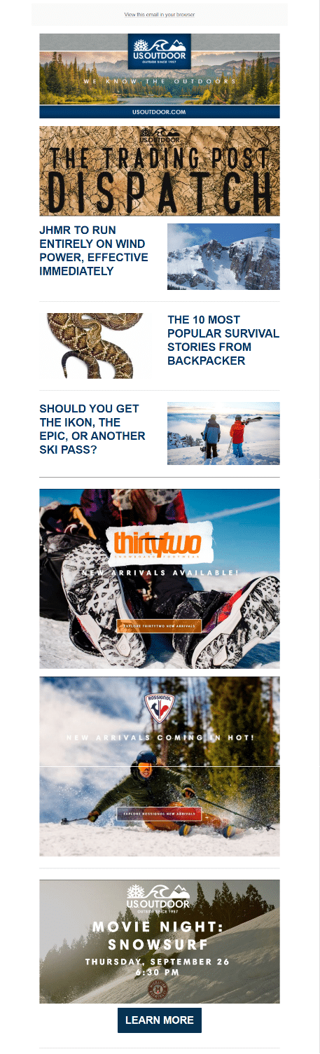 Exemplos de e-mail acionados: postagens de blog com curadoria.