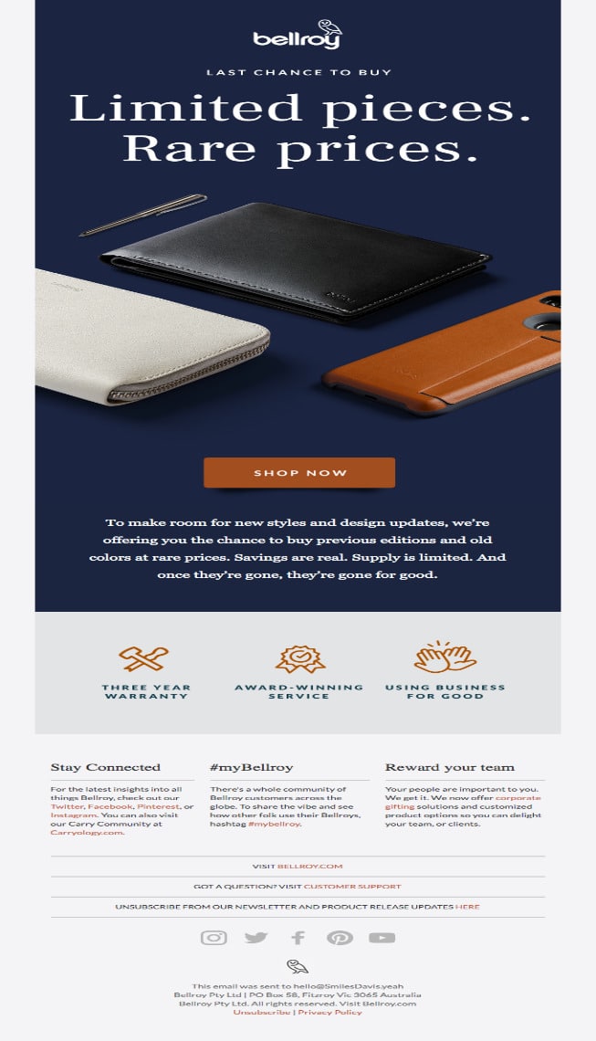 Bellroy 电子邮件示例