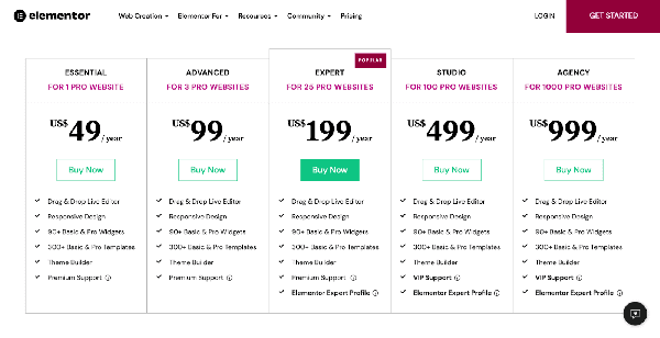 elementorプロの価格設定