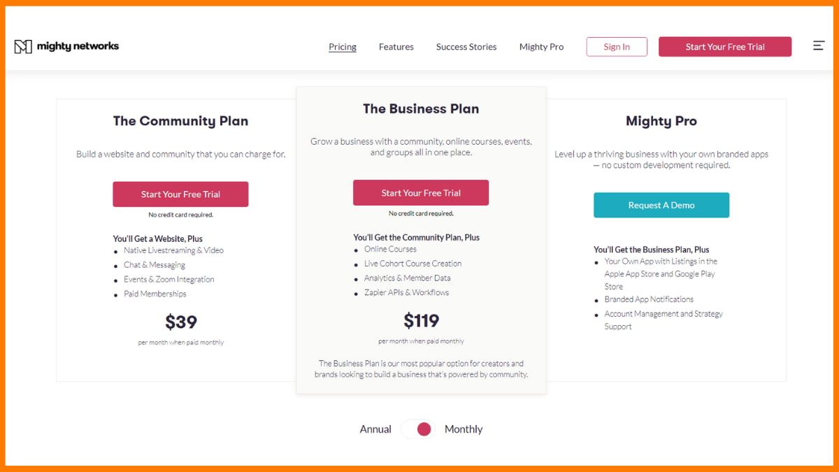 Preços da Mighty Networks