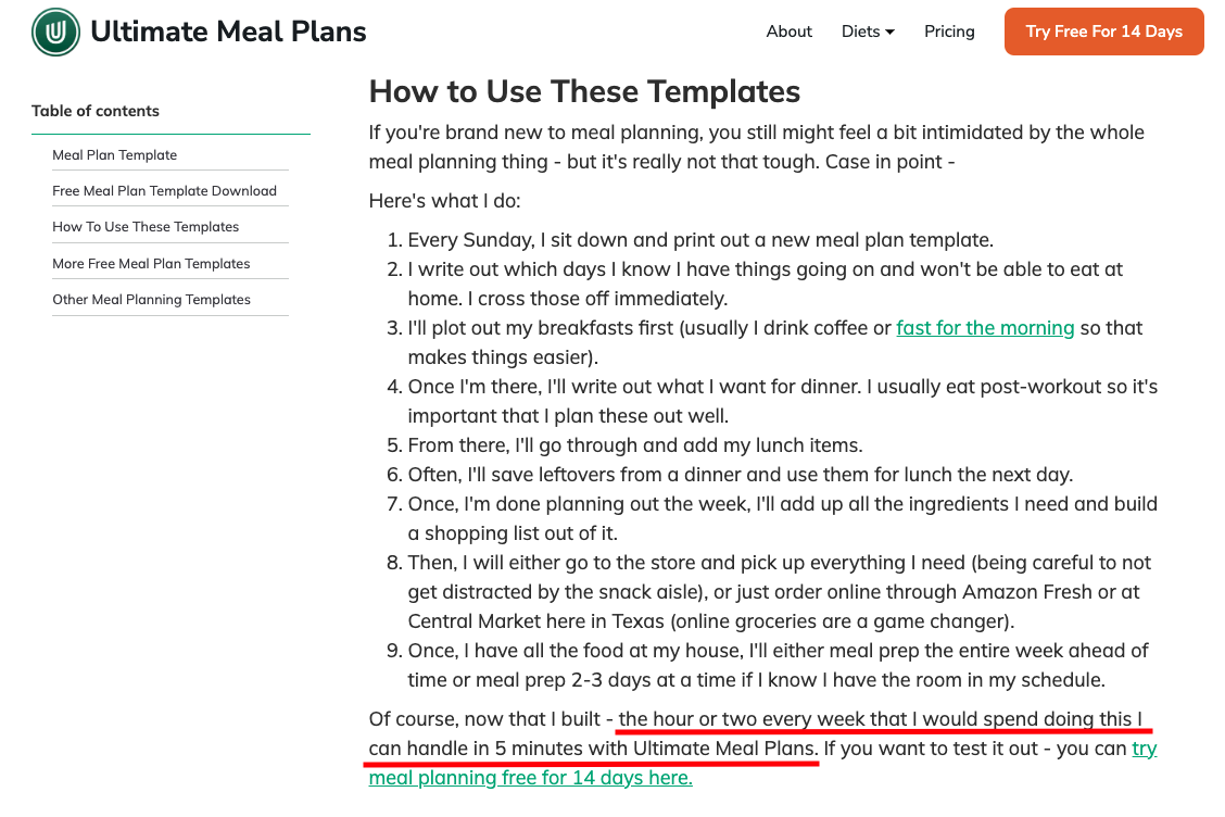 食事プランテンプレート