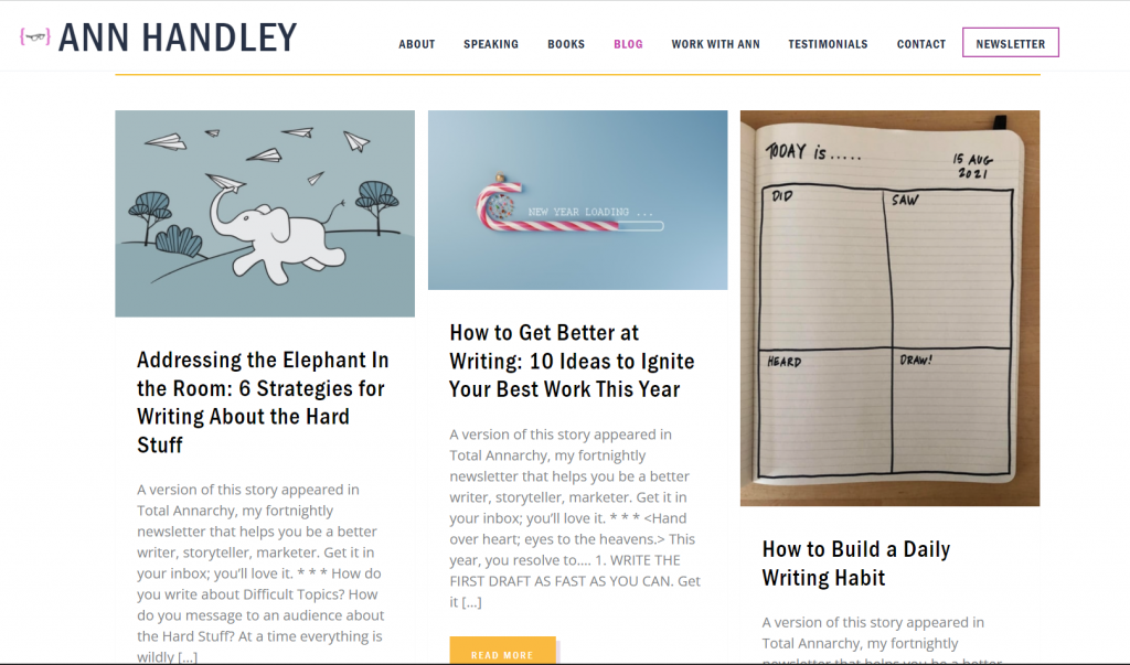 لقطة شاشة من آن هاندلي - قائمة أفضل معلمو التسويق عبر الإنترنت - نسخ مدونة 2
