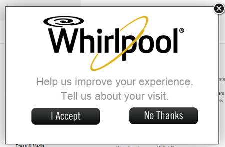 ワールプール条件付きサイトポップアップ調査 whirlpool-qualtrics site intercept-conditional site popup example-web survey tools pricing to execution