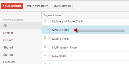 고급 세그먼트 모바일 트래픽