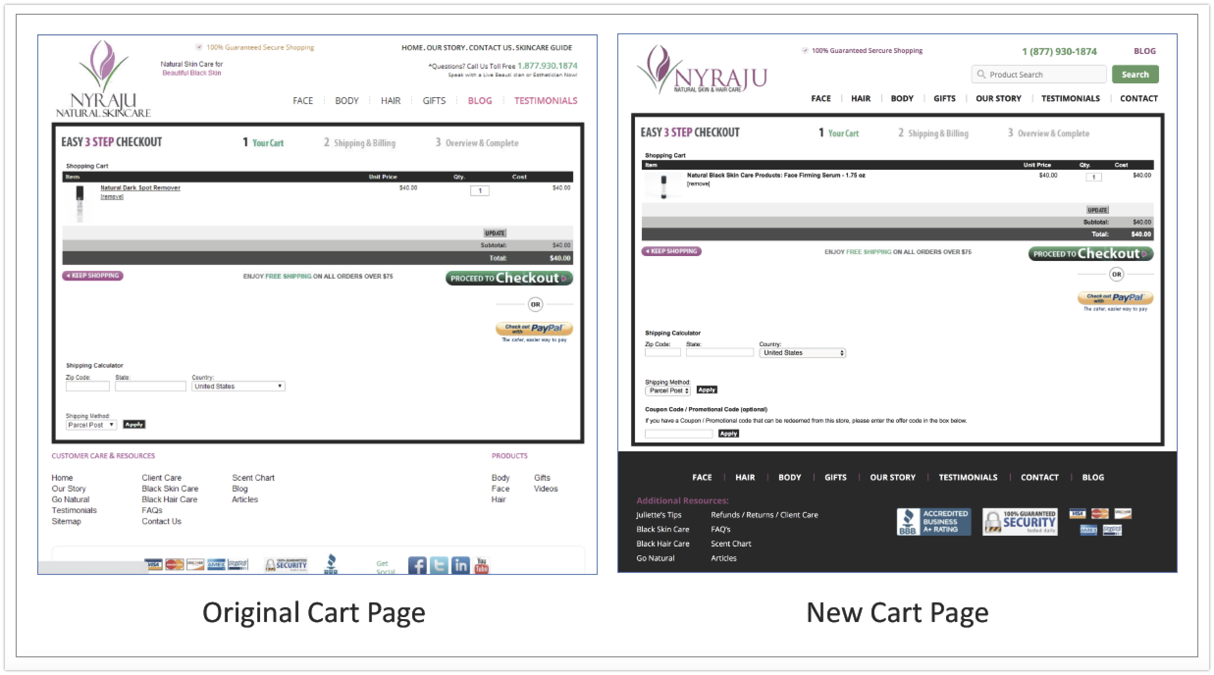 Nyraju 原版与新购物车页面