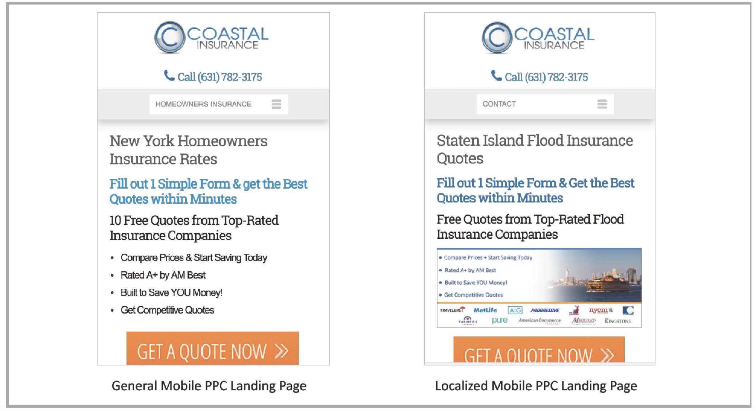 Pagina de destinație PPC mobilă generală de coastă și pagina de destinație PPC mobilă localizată Coastal General Mobile PPC Landing Page and Localized Mobile PPC Landing Page