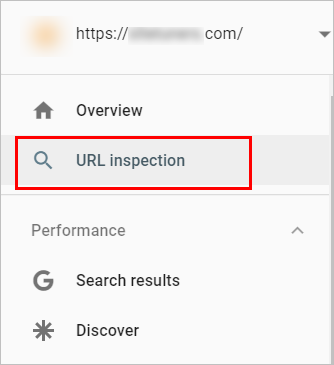 จะหาการตรวจสอบ URL ใน GSC . ได้ที่ไหน screenshot of a portion of the left navigation of google search console. "url inspection" is located under "overview"