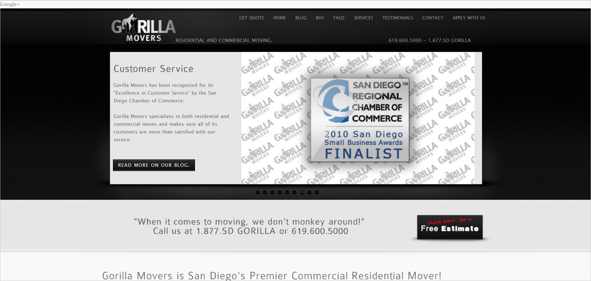 example of poor navigation - above-the-fold real estate of gorillamovers.com's homepage on &hellip;