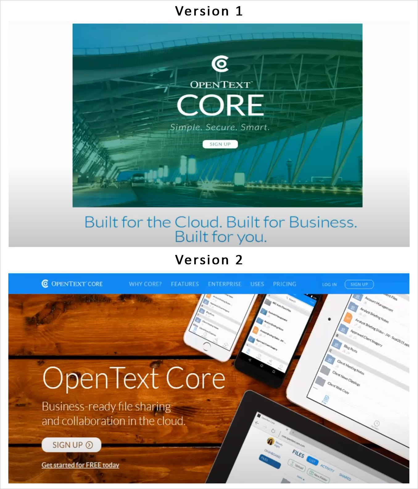 example of clearly conveying the value proposition - 2 versions of opentext core's homepage. the &hellip;
