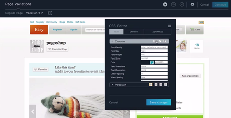 Obraz interfejsu edycji strony narzędzia konwertującego A/B