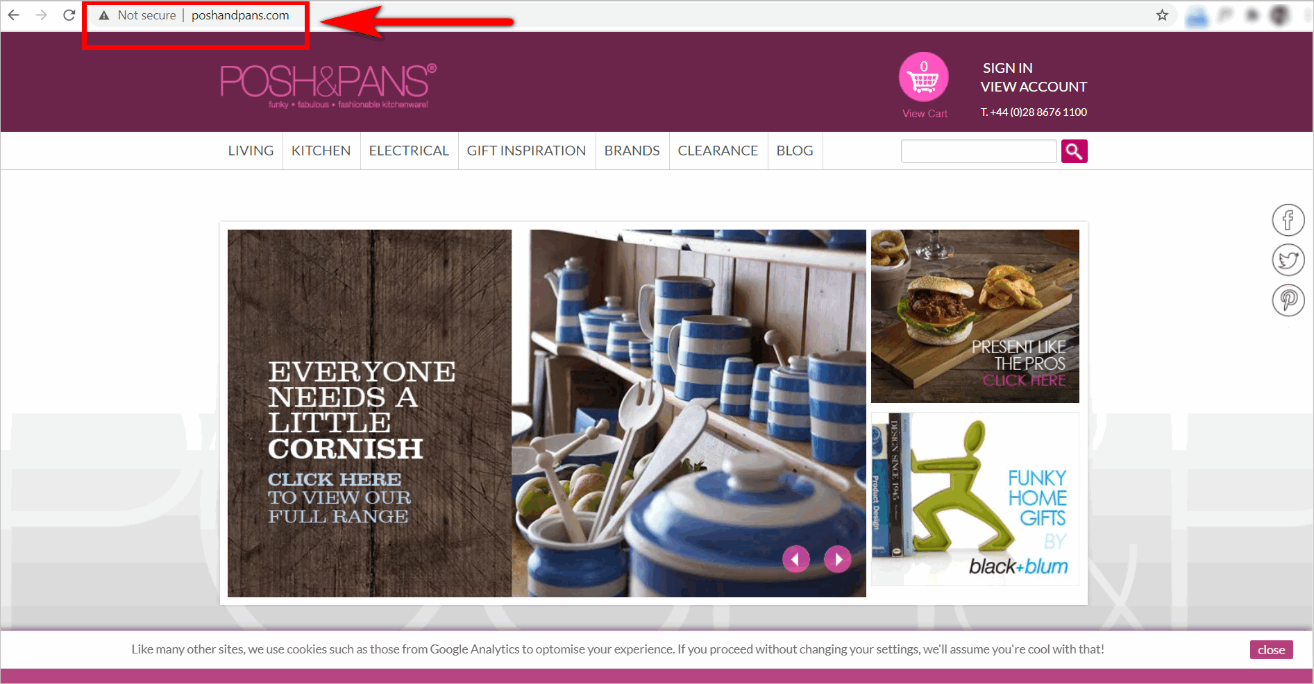 contoh masalah keamanan situs web - bilah url menunjukkan