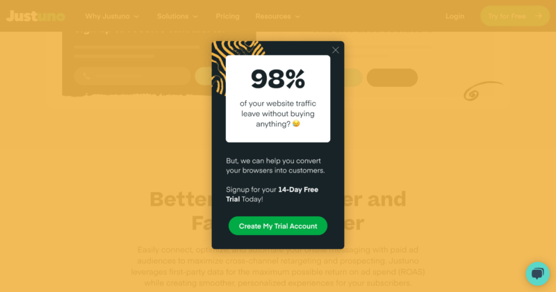 Ventanas emergentes que ofrecen un descuento como un intento de generar confianza con el cliente.