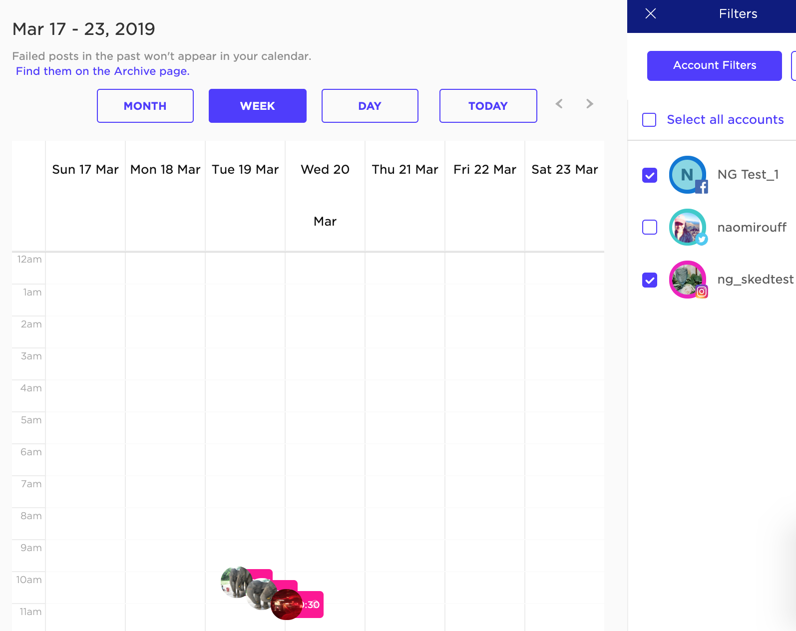 Calendario de contenido del programador de redes sociales