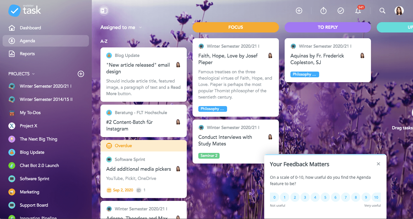 Feedback sul prodotto MeisterTask