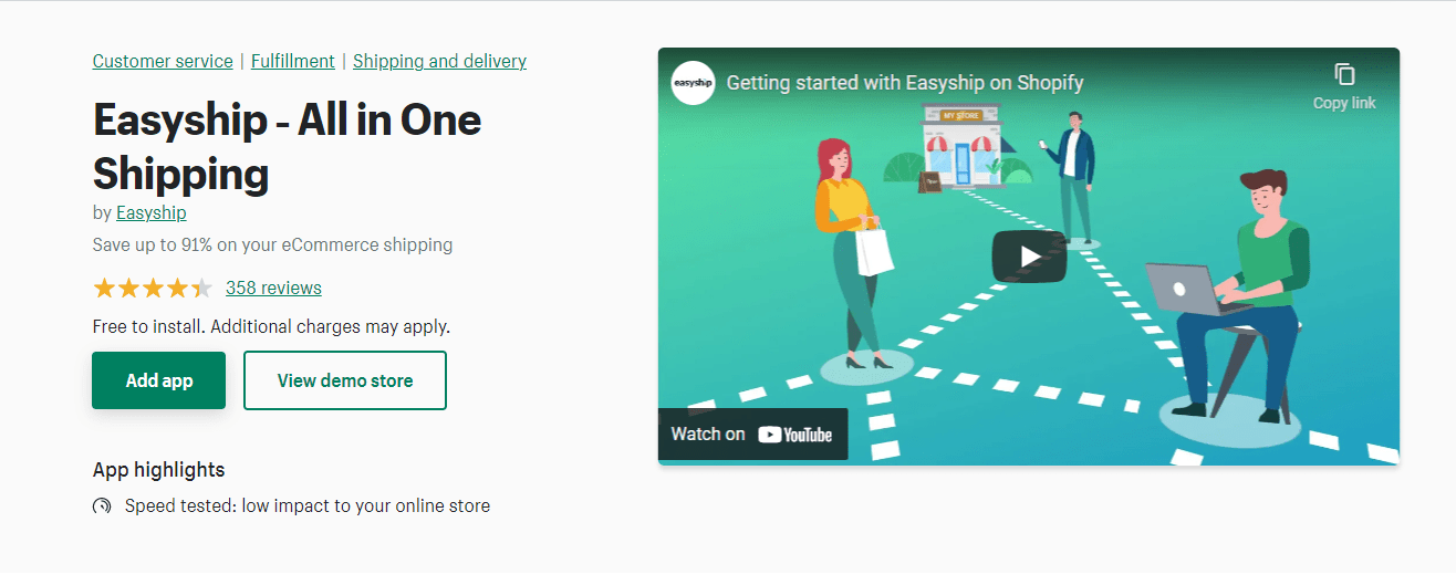 Easyship 배송 앱 Shopify