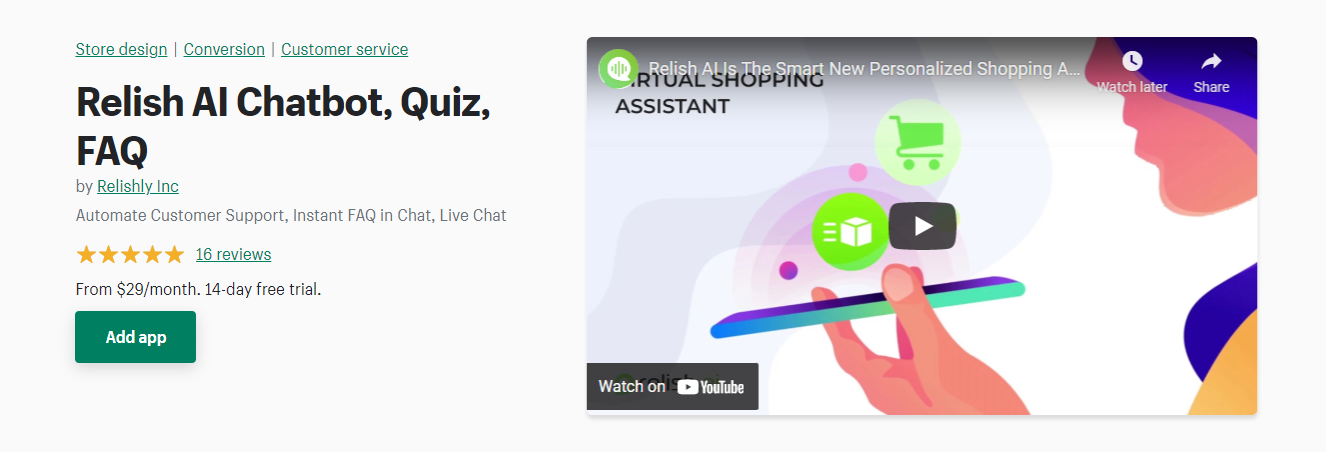 Shopify용 렐리쉬 채팅 앱