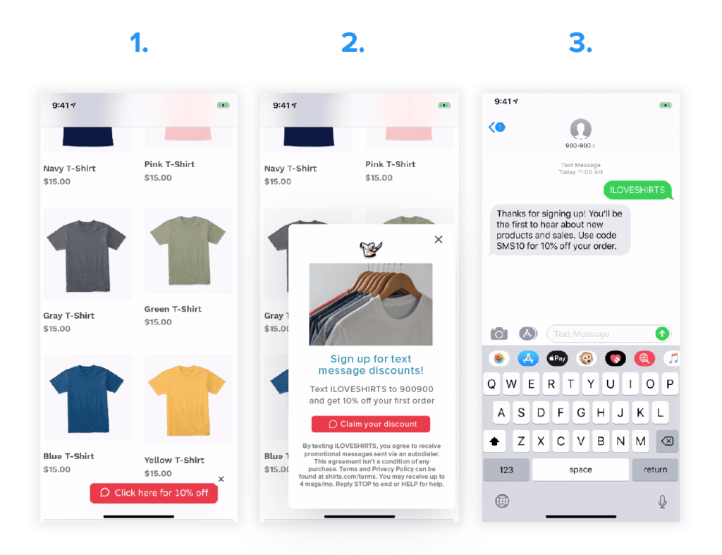 três etapas para configurar um botão de clique para texto com capturas de tela