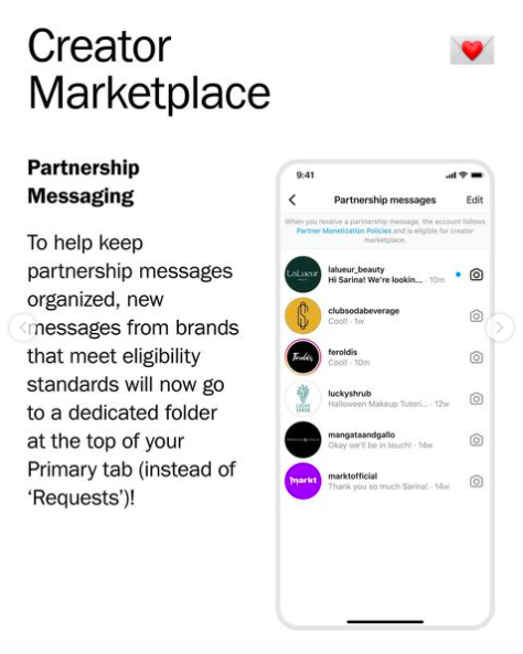 Marché des créateurs Instagram | Messagerie de partenariat | Instagram.com