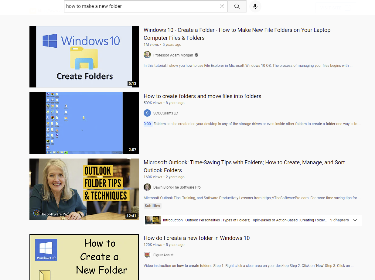 كيفية جعل مجلد يوتيوب البحث