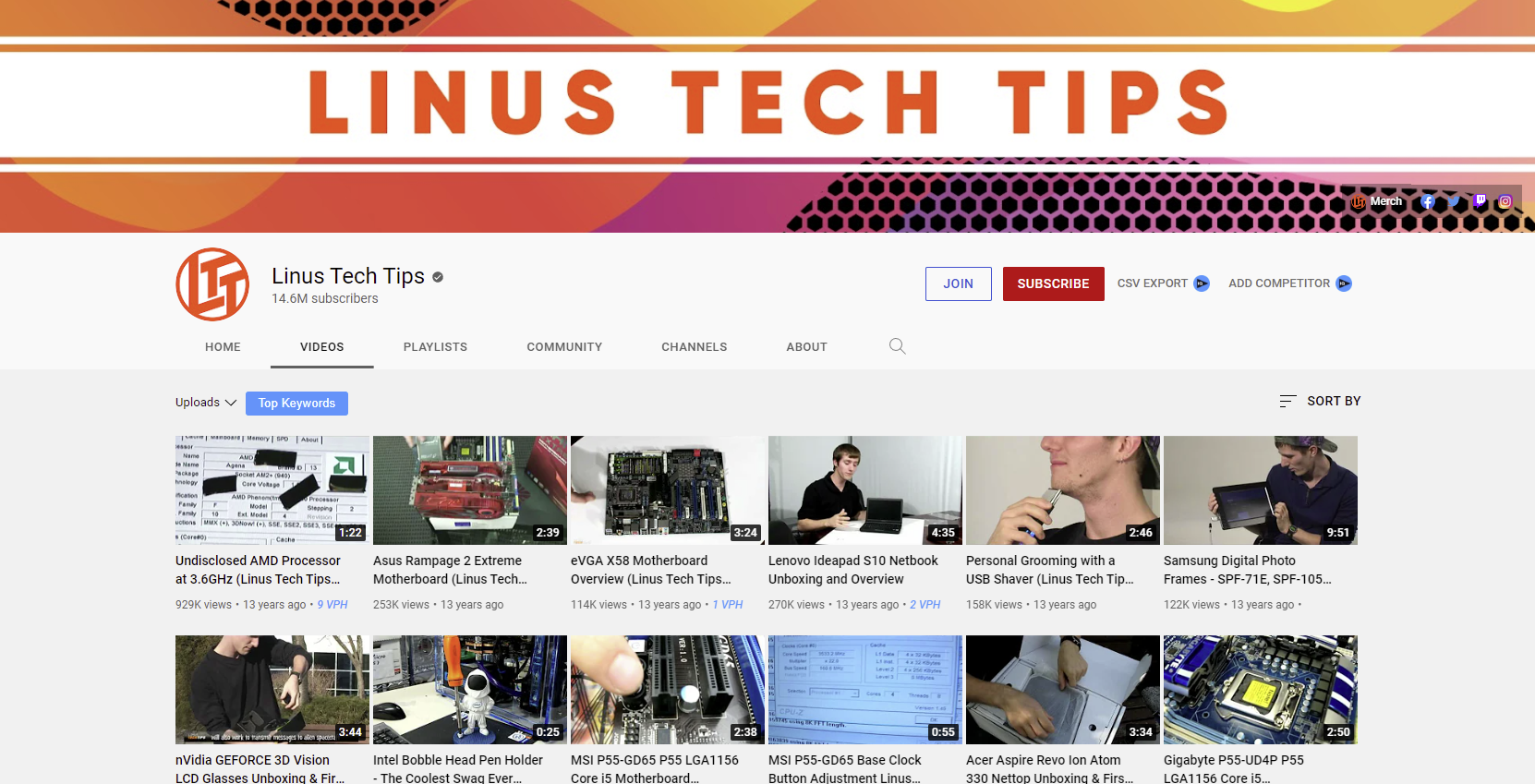 لقطة شاشة لقناة LinusTechTips على YouTube