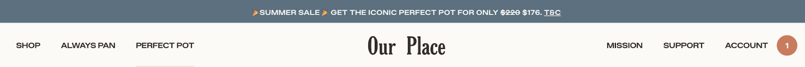 Our Place'de net ve anlaşılır gezinme, mağazada gezinmeyi kolaylaştırır ve kullanıcı deneyimini iyileştirir