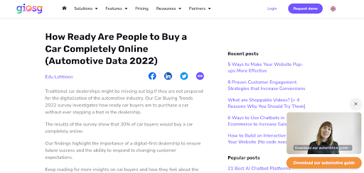 نافذة فيديو Giosg المنبثقة